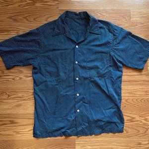 VINTAGE 70S MEN'S POLKA DOT NAVY BUTTON DOWN SHIRT